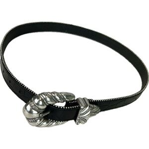 Vintage Olga Santini 1998 Western Black Leather Snake Skin Pattern Belt Size M